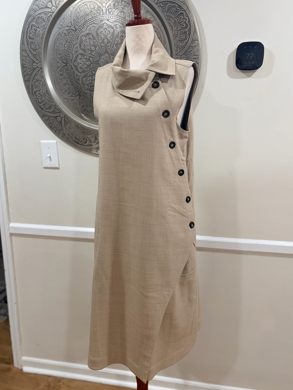 PSOPHIA khaki asymmetrical button neck dress - Size M